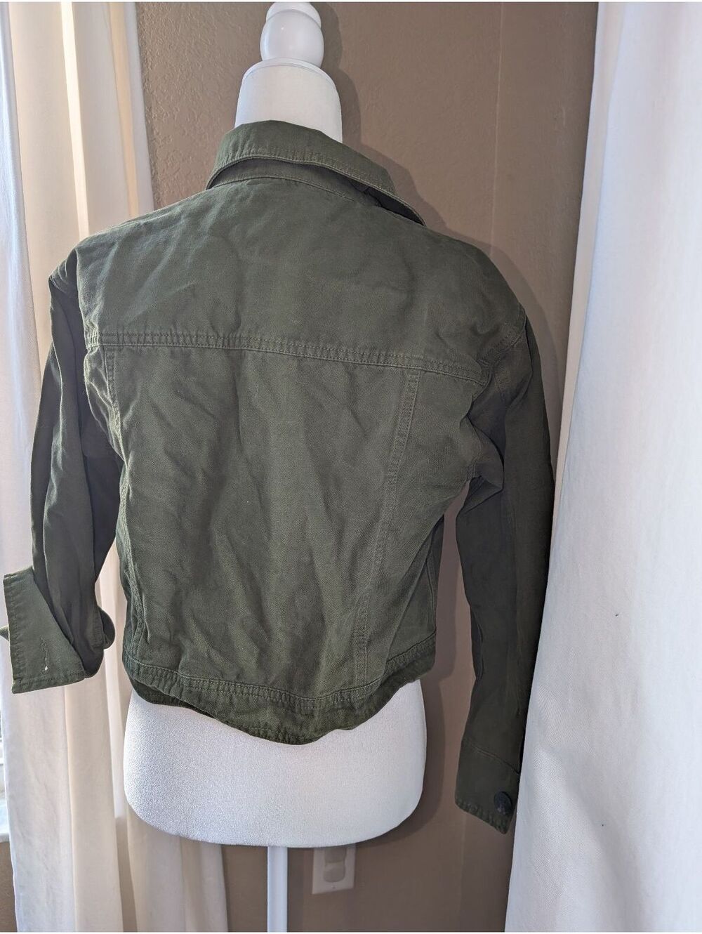 Olive Army Green Cropped Shacket Utility Jacket - Picture 3 of 4